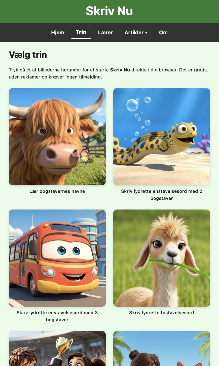 Skriv Nu app preview - Interaktive staveøvelser for børn